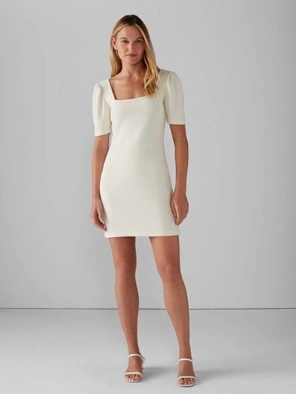 CLUB MONACO~Square Neck Puff Sleeve Ribbed Knit Mini Dress~in IVORY NWT Sz MED